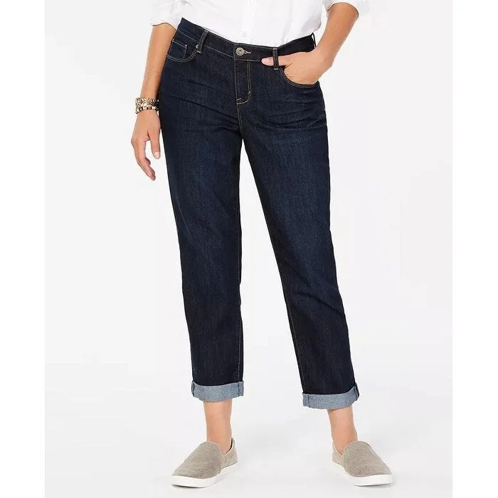 women's plus-size skinny jeans -Style & Co Women's Curvy Fit Cuffed Boyfriend Jeans Blue Size 12