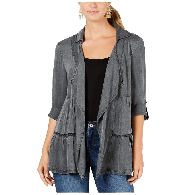 casual oversized shacket for women -Style & Co Women's Tiered Roll-Tab Sleeve Jacket Grey Size Medium