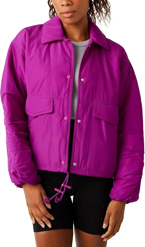 warm down coat for women -Off The Bleachers Coaches Jacket In Vivid Violet