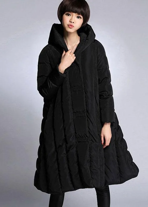 ladies' cashmere overcoat -Trendy Black hooded Pockets Winter Duck Down down coat