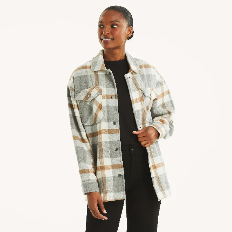 women's mid-length wool coat -Nautica Womens Plaid Shacket