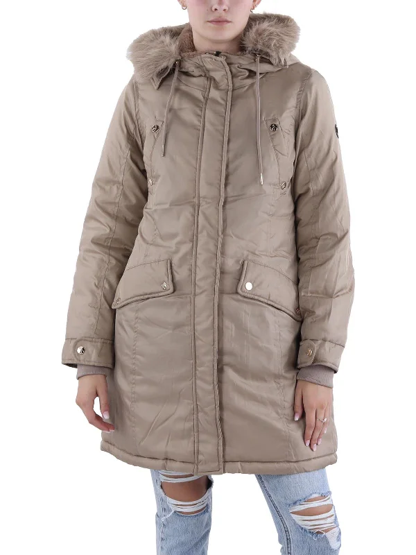 women's cropped bomber jacket -Womens Insulated Hooded Parka Coat