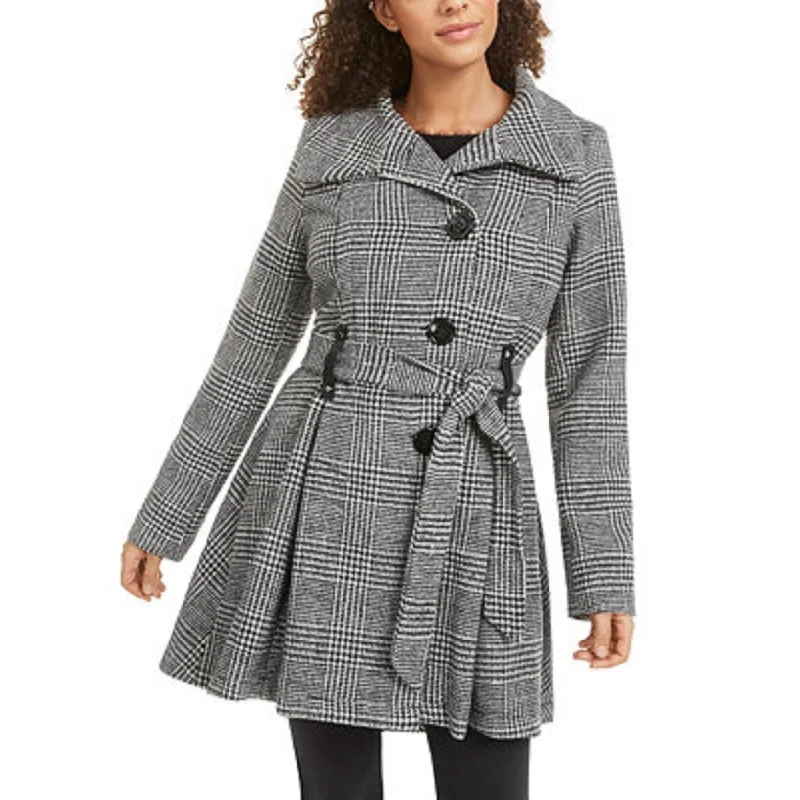 ladies' fleece zip-up jacket -Madden Girl Juniors' Belted Skirted Coat Dark Gray Size Large