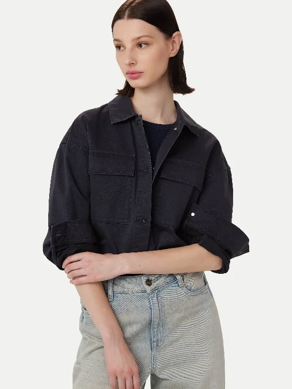 elegant wool cape for women -The Twill Overshirt in Dark Navy