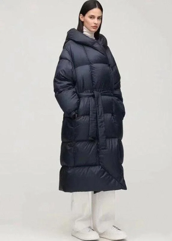 women's faux fur coat -Unique Navy hooded Pockets Thick Winter Duck Down Down Coat