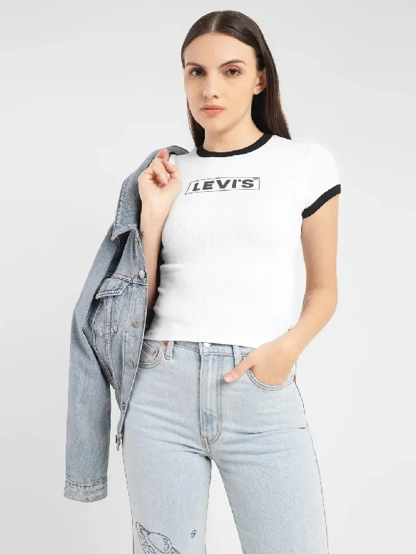 trendy velvet crop top for ladies -Women's Brand Logo Slim Fit T-shirt