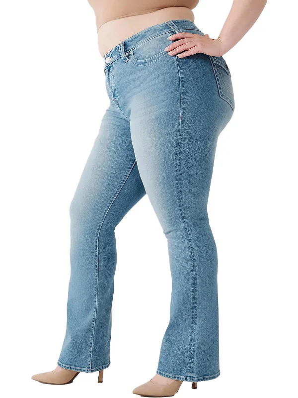 women's flared bell-bottom jeans -Becca Womens Mid-Rise Light Wash Bootcut Jeans