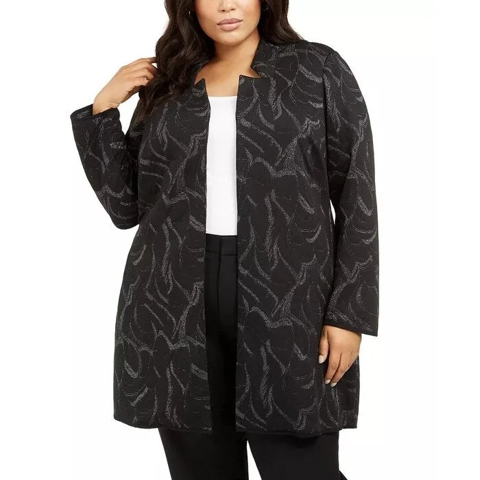 versatile trench coat for ladies -Alfani Women's Plus Size Metallic Jacquard Long Jacket Black Size 2X