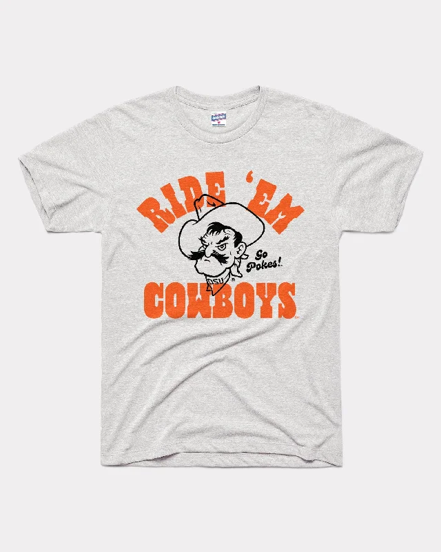 women's button-up shirt -Ride 'Em Oklahoma State Cowboys Ash T-Shirt