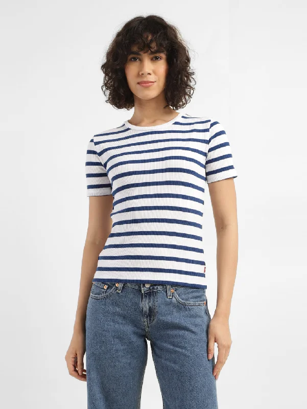 women's soft lounge top -Women's Striped Round neck T-shirt