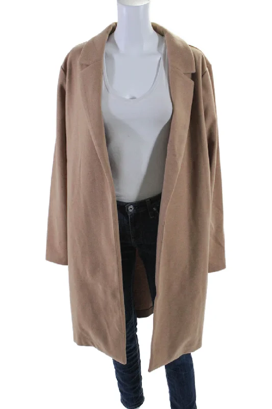 ladies' cashmere overcoat -Renuar Womens Solid Tan Open Front Long Sleeve Coat Jacket