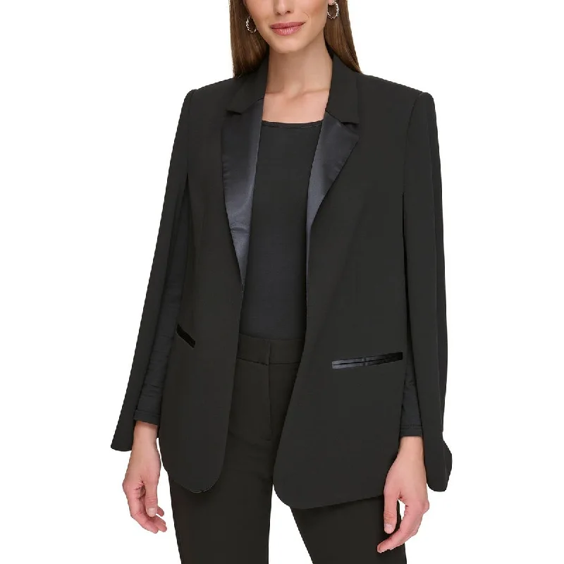 casual zip-up hoodie jacket for women -DKNY Womens Petites Solid Collared Open-Front Blazer