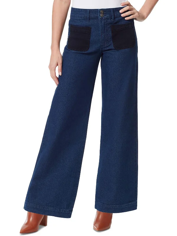 ladies' cropped denim pants -Womens Dark Wash High Rise Wide Leg Jeans