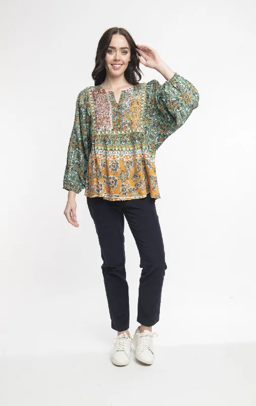 women's sheer mesh blouse -Beethoven Boho Top