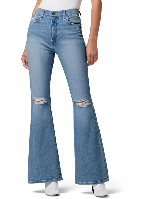 women's slouchy baggy jeans -Heidi Womens High Rise Destroyed Flare Jeans