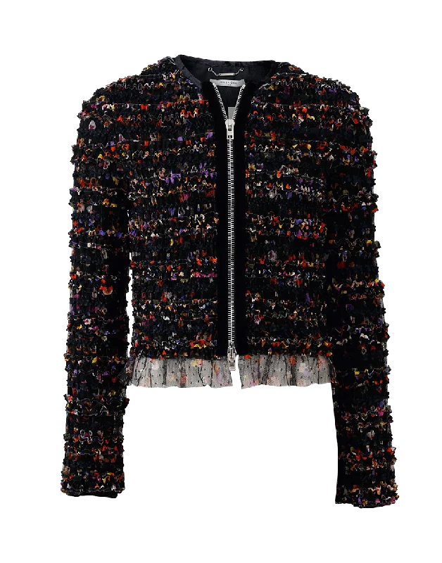 women's sherpa-lined jacket -Pansy Print Tulle Jacket