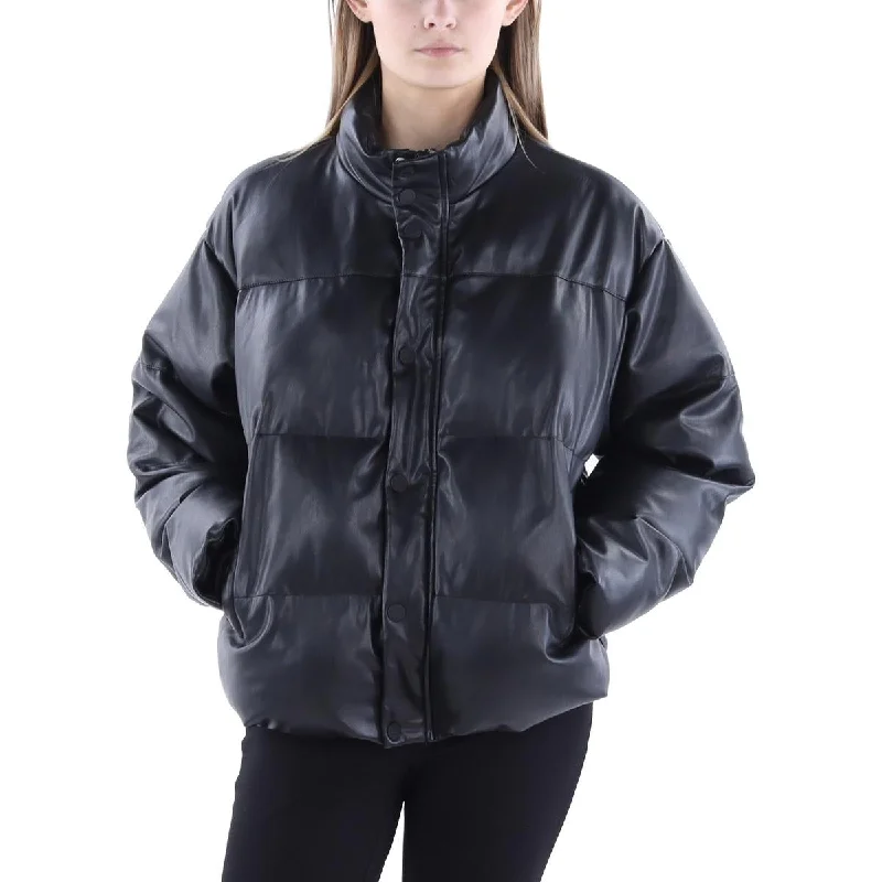 sustainable eco-friendly coat for women -Womens Faux Leather Puffer Jacket