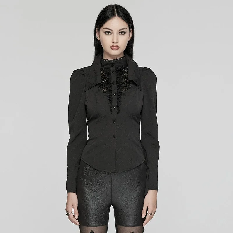 women's minimalist turtleneck top -Women's Gothic Puff Sleeved Lace Splice Shirt