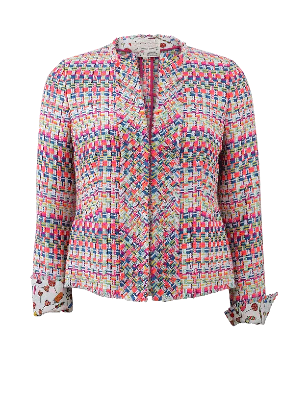 sporty track jacket for women -Ribbon Tweed Jacket