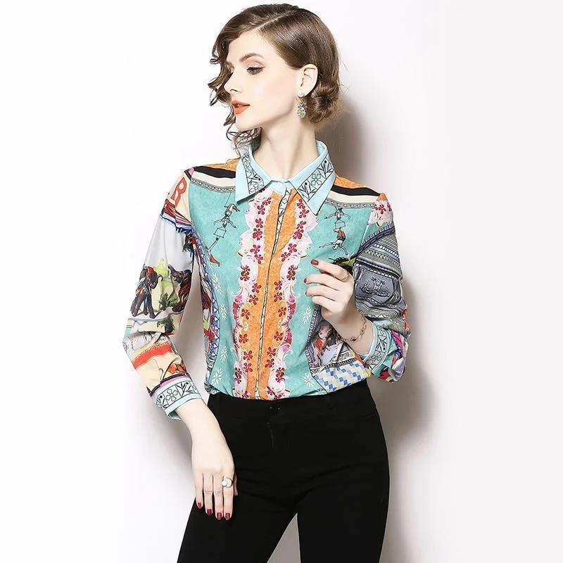 ladies' flowy chiffon blouse -Runway Women Shirt, Vintage