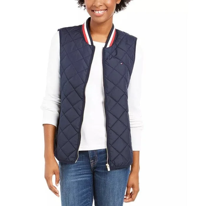 ladies' cashmere overcoat -Tommy Hilfiger Women's Quilted Vest Navy Size Large