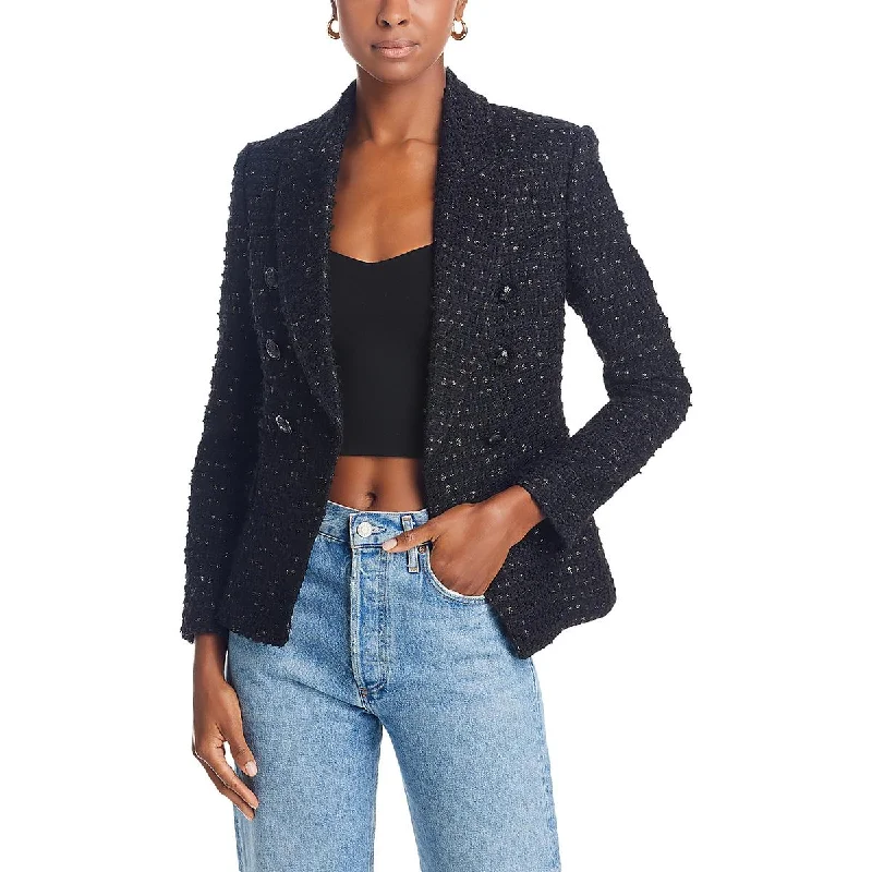 classic women's wool coat -A.L.C. Womens Chelsea Tweed Evening Double-Breasted Blazer