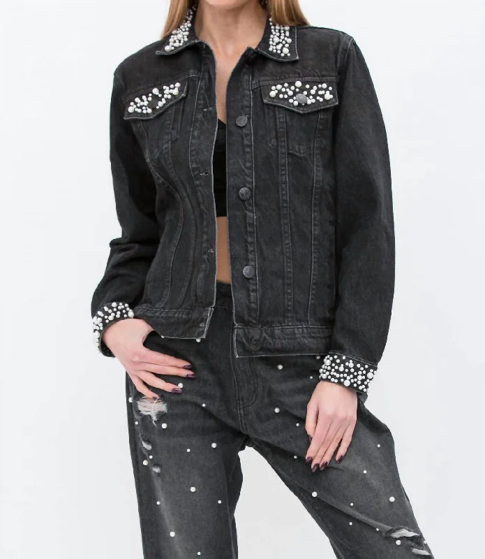 structured blazer jacket for women -Pearl Embellished Jacket In Black