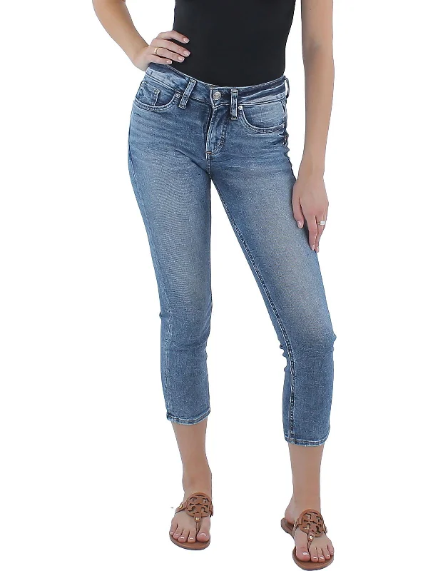 women's double-layer denim jeans -Britt Womens Low Rise Curvy Fit Capri Jeans