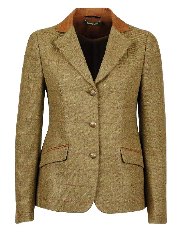 cropped wool blazer for women -Dublin Womens Albany Tweed Suede Collar Tailored Jacket