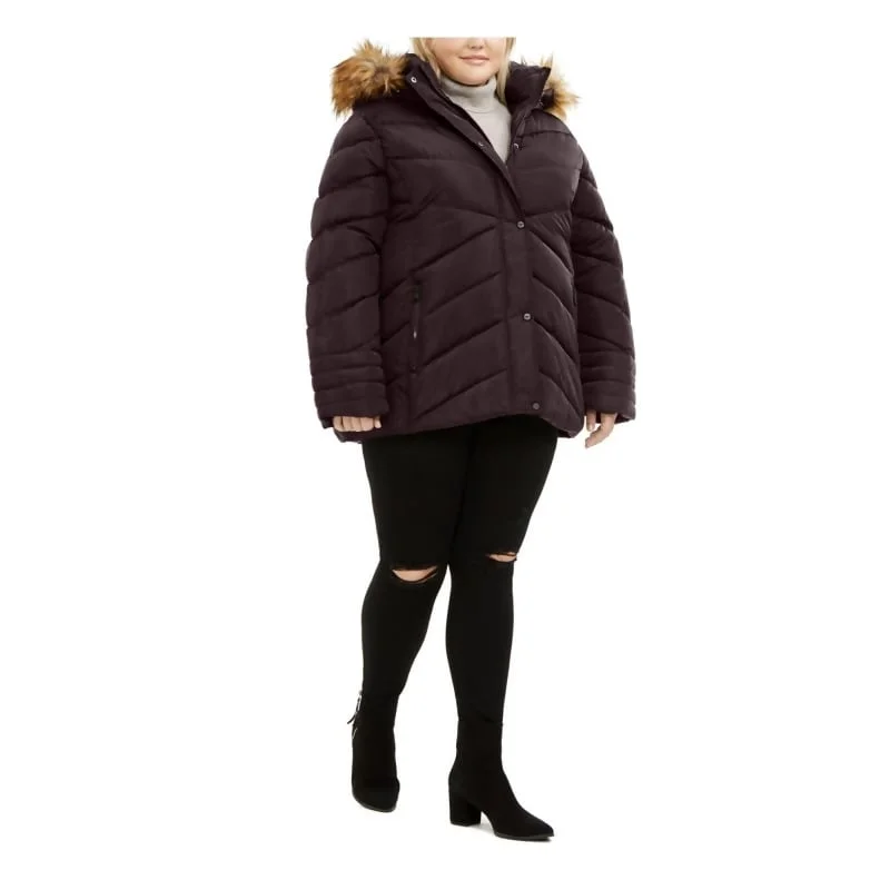 urban style cropped puffer jacket -Madden Girl Juniors' Hooded Faux-Fur-Trim Puffer Coat Purple Size S - Small