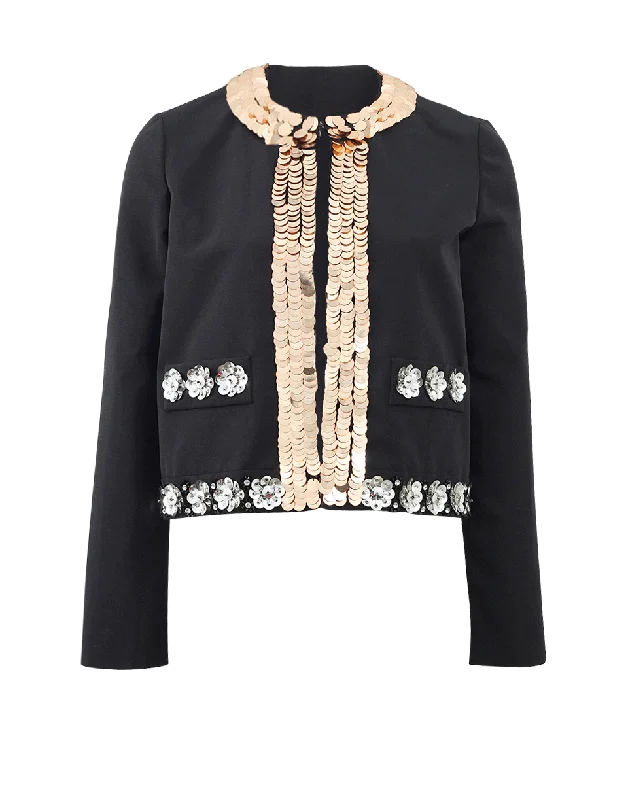 women's mid-length wool coat -Faille Sequin Jacket