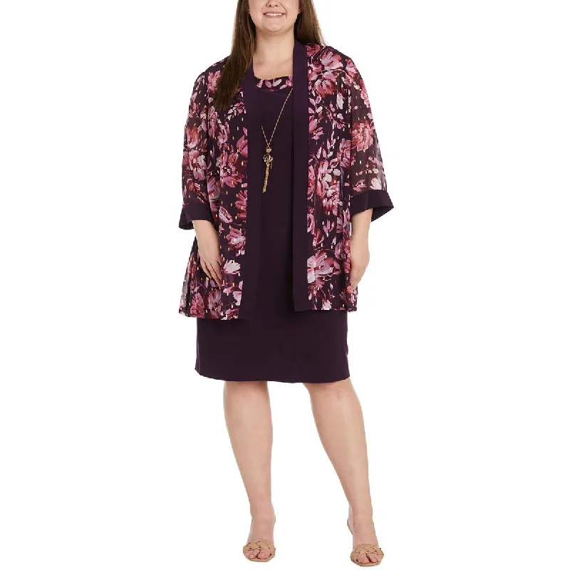 cozy teddy coat for ladies -R&M Richards Womens Plus Chiffon Floral Duster Blazer