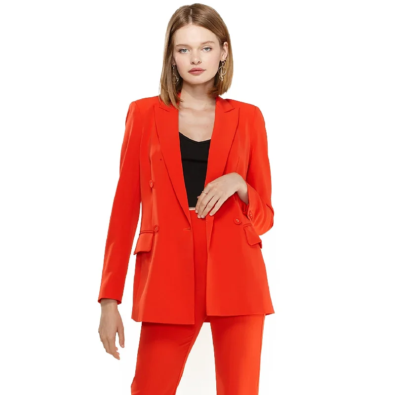 double-layered long coat for women -Women's Double Breasted Blazer In Poppy Red