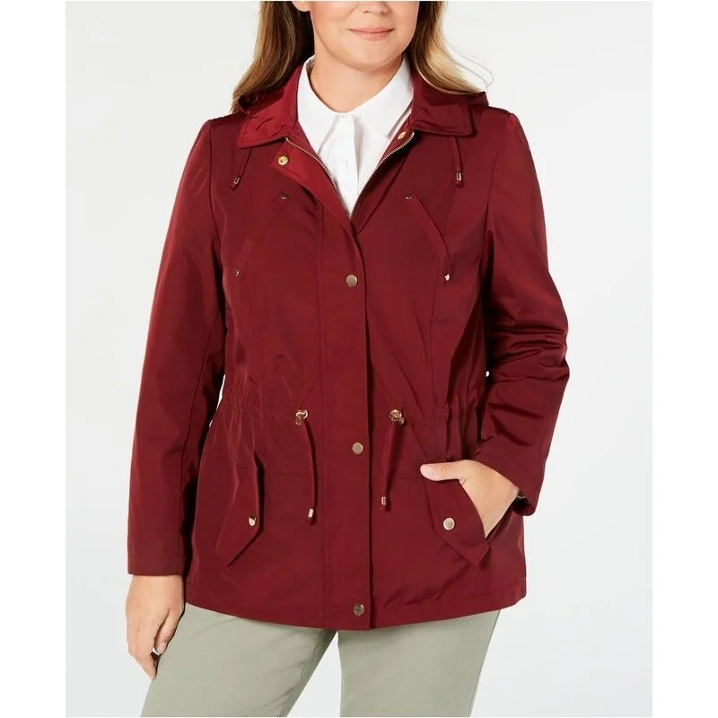 double-layered long coat for women -Charter Club Women's Water Resistant Utility Jacket Wine Size 3X