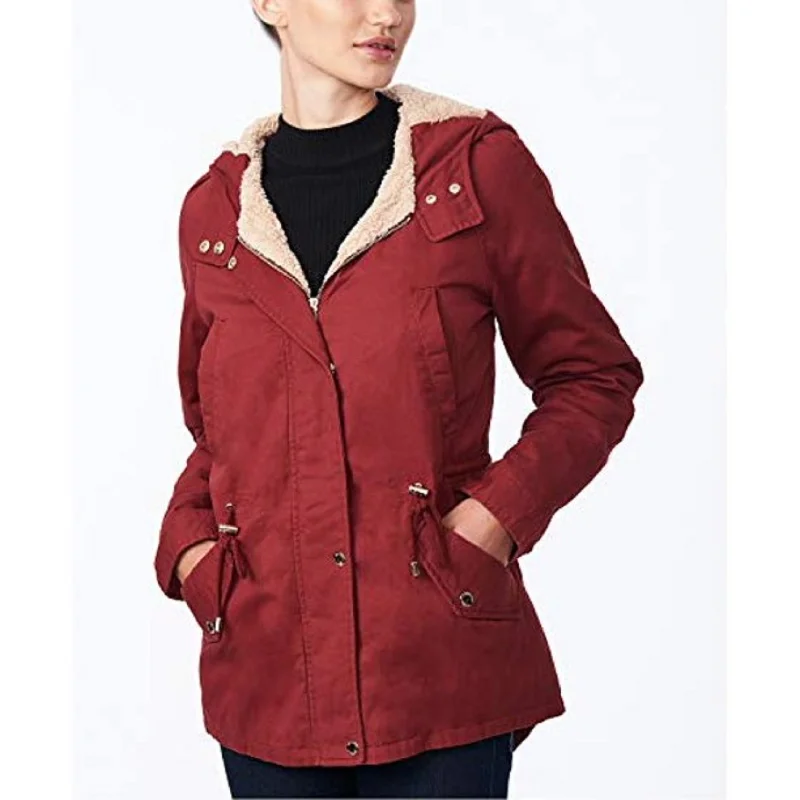 soft touch sherpa coat for women -Collection B Juniors' Hooded Anorak Jacket Medium Red Size Extra Small