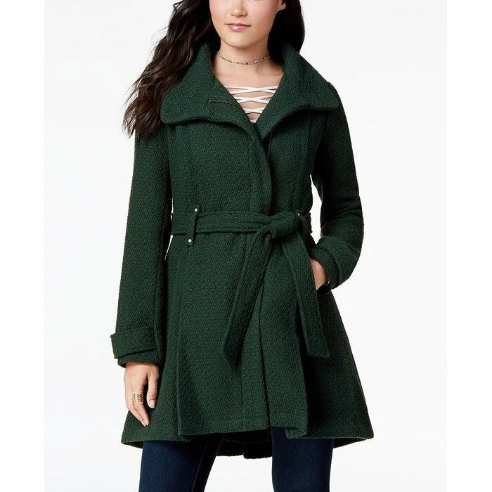 women's cropped bomber jacket -Madden Girl Juniors' Asymmetrical Belted Wrap Coat Green Size Large