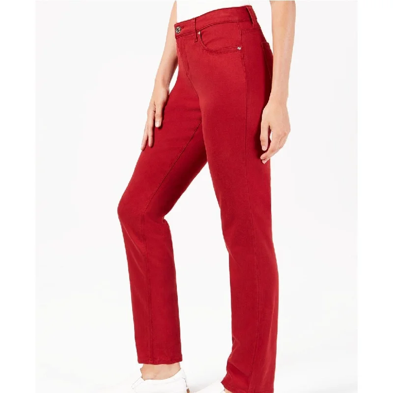 women's raw hem ankle jeans -Lee Jeans Women's Platinum Petite Flex Motion Slim-Straight Jeans Red Size 4 - 4"