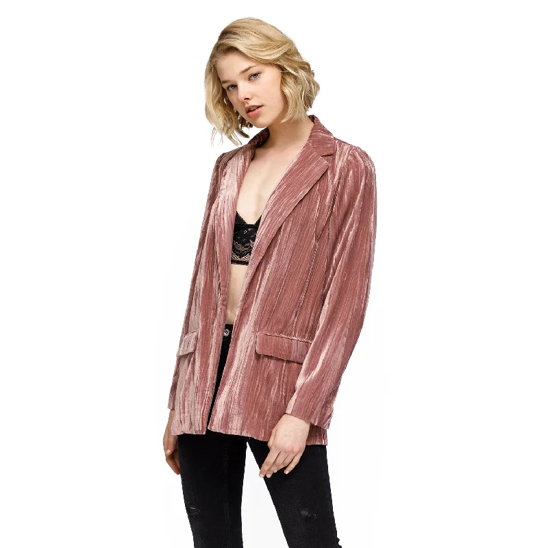 women's travel-friendly jacket -Women's Velvet Blazer With Flap Pockets In Rogue