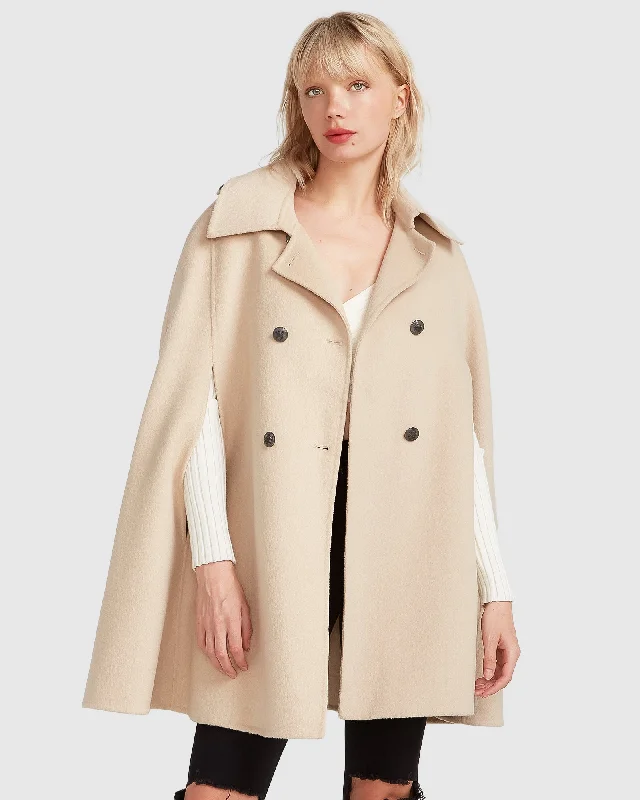 fashionable belted wool coat for women -On My Mind Wool Blend Cape - Pale Oat