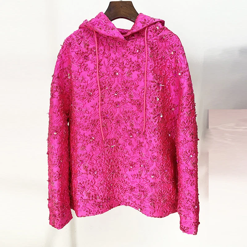 sleek satin bomber jacket for women -Pink Wavy Embroidered Jacket