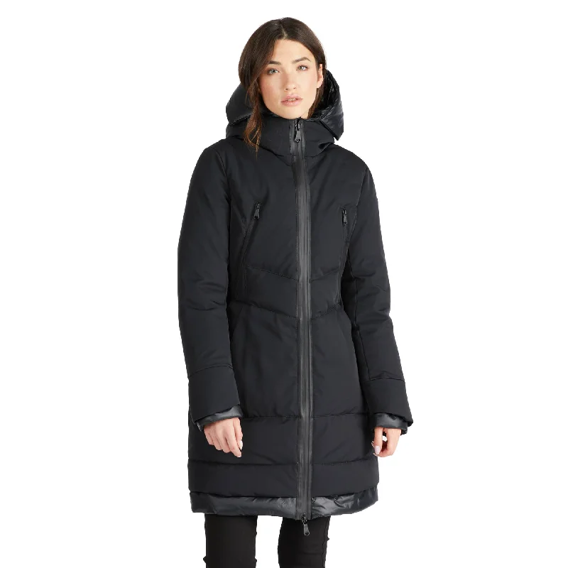 stylish longline coat for women -Pajar Women's Rimi Mid Length Parka with Fixed Hood