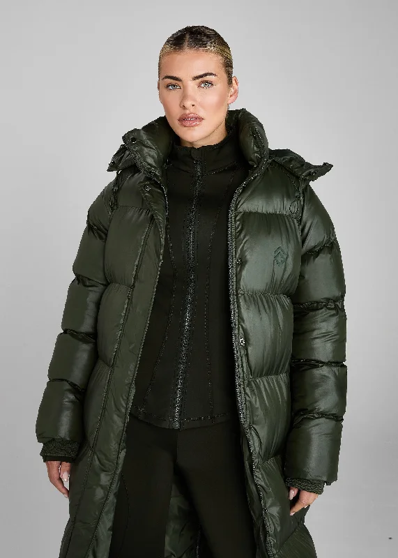 women's mid-length wool coat -Forest Heavy Quilted Long Puffer