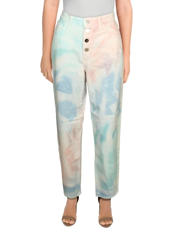 distressed ankle-length skinny jeans -Lila Womens High Rise Tie-Dye Mom Jeans