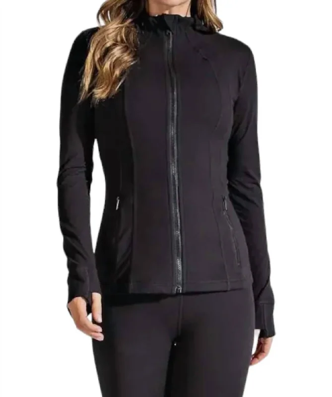 soft touch sherpa coat for women -Athleisure Zipper Jacket In Black