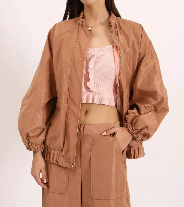 women's waterproof raincoat -Re-Nylon Blouson Jacket In Tan