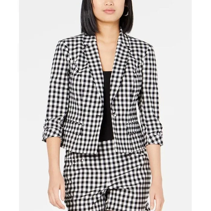 luxury designer winter coat for women -INC International Concepts Women's Gingham Jacket Black Size Small