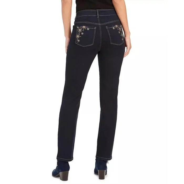 wide-legged retro jeans for ladies -Style & Co Women's Straight-Leg Bling Pocket Jeans Black Size 8