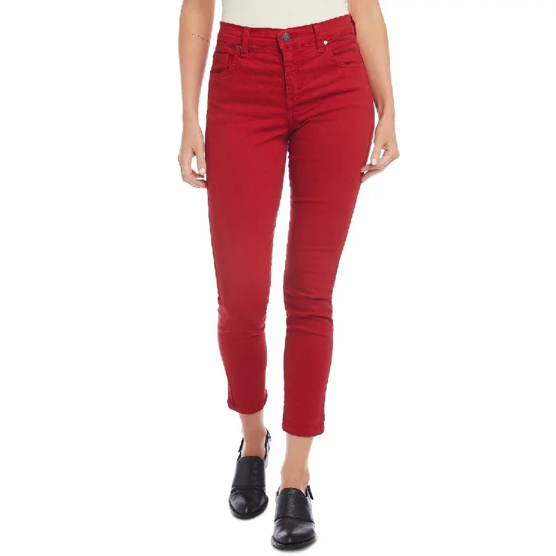 women's button-fly mom jeans -Karen Kane Women's Zuma Cropped Jeans Red Size 12