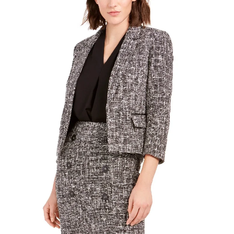 lightweight packable jacket for women -Bar III Women's Tweed Open-Front Jacket Black Size 6