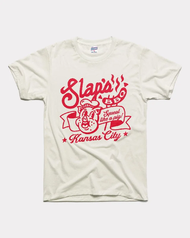 fitted ribbed blouse for women -Slaps BBQ Squeal Like A Pig Vintage White T-Shirt